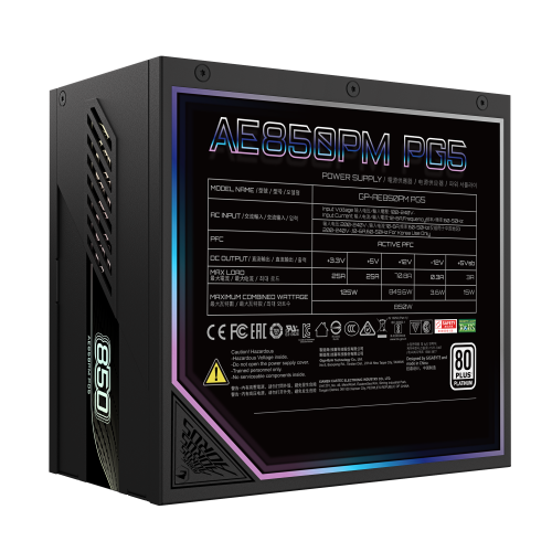 GIGABYTE AORUS ELITE P850W Fuente de Alimentación - PCIe 5.0, 80 PLUS Platinum, Diseño completamente modular, Ventilador de 120 mm, Compatible con ATX 3.0, Enchufe UE - imagen 3