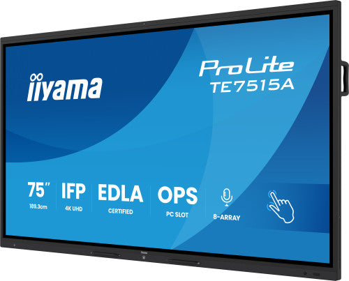 Iiyama PANTALLA INTERACTIVA 75" EDLA, ANDROID 14, 16/128GB UHD IPS, MM 2X 20W + 20W SUBWR, 2X HDMI, DP , 1X USB-C, 550CD/M, HORIZ , MEDIA PLAY USB PORTS, ANTIGLARE, LAN, RS232C, IIWARE WIFI-6/BT 5.0, OPS SLOT, VESA 400X400 (MOUNT INCLUDED) (TE7515A-B1AG) - imagen 3