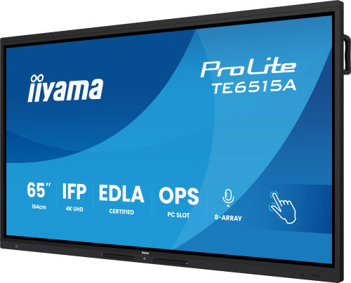 IIYAMA MONITOR INTERACTIVO 65" EDLA, ANDROID 14, 16/128GB UHD IPS, MM 2X 20W + 20W SUBWR, 2X HDMI, DP , 1X USB-C, 550CD/M, HORIZ , MEDIA PLAY USB PORTS, ANTIGLARE, LAN, RS232C, IIWARE WIFI-6/BT 5.0, OPS SLOT, VESA 600X400 (MOUNT INCLUDED) (TE6515A- - imagen 3