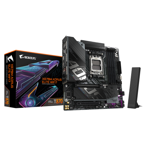 GIGABYTE X870M AORUS ELITE WIFI7 Placa Base – Compatible con procesadores AMD Ryzen 9000, VRM digital de 14+2+2 fases, hasta 8200 MHz DDR5 (OC), 1 x PCIe 5.0 + 1 x PCIe 4.0, Wi-Fi 7, LAN 2.5 GbE, USB 4 - imagen 1