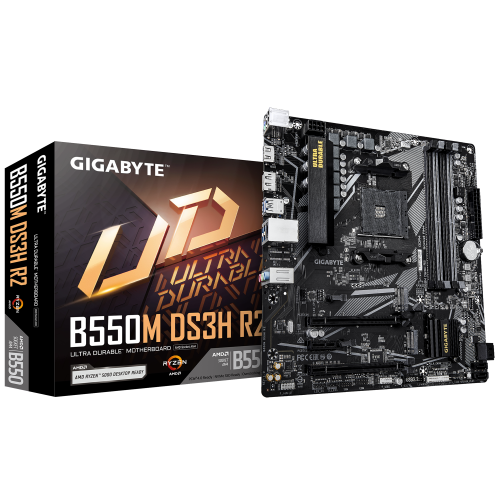GIGABYTE B550M DS3H R2 Placa base - Procesadores AMD Ryzen 5000, VRM de 5+3 fases, hasta 4733 MHz DDR4 (O.C.), 1x M.2 PCIe 4.0 + 1x M.2 PCIe 3.0, LAN 1 GbE, USB 3.2 Gen 1 - imagen 1