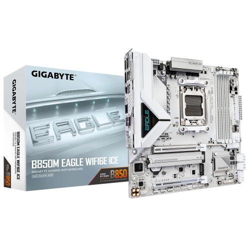 Gigabyte PLACA GIGABYTE B850M EAGLE WIFI6E ICE (BLANCO),AMD,AM5,B850,4DDR5,256GB,1HDMI+1DP,4SATA3+3M.2,GBELAN+WIFI6E+BT5.3,4USB3.2,MATX - imagen 1