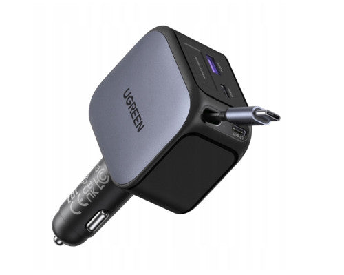 UGREEN 145W 3C1A FAST CAR CHARGER WITH RETRACTABLE USB-C CABLE