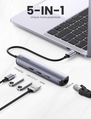 Ugreen 10919 base para portátil y replicador de puertos Alámbrico USB 3.2 Gen 1 (3.1 Gen 1) Type-C Gris - imagen 2