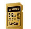 LEXAR 512GB PROFESSIONAL ARMOR GOLD SDXC UHS-II CARDS, UP TO 280MB/S READ 210MB/S WRITE C10 V60 U3,STAINLESS STEEL CASING, IP68