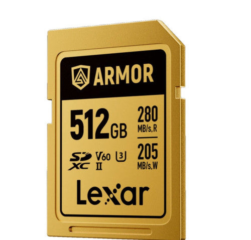 LEXAR 512GB PROFESSIONAL ARMOR GOLD SDXC UHS-II CARDS, UP TO 280MB/S READ 210MB/S WRITE C10 V60 U3,STAINLESS STEEL CASING, IP68