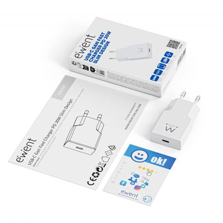 Ewent Cargador Rápido USB-C PD de 20W con Tecnología GaN y Diseño Ultrafino - imagen 2