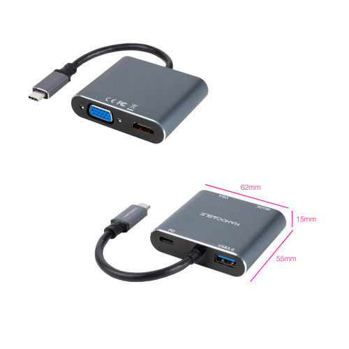 NANOCABLE CONVERSOR USB-C MACHO A HDMI HEMBRA, VGA HEMBRA, USB3.0 Y USB-C PD - imagen 3
