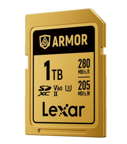 LEXAR 1TB PROFESSIONAL ARMOR GOLD SDXC UHS-II CARDS, UP TO 280MB/S READ 210MB/S WRITE C10 V60 U3,STAINLESS STEEL CASING, IP68