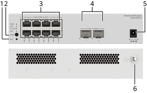 HUAWEI S210-8LP2J (8*10/100/1000BASE-T PORTS (32W POE+), 2*2.5GE SFP PORTS, WITH 1*AC POWER ADAPTER, FANLESS)"
