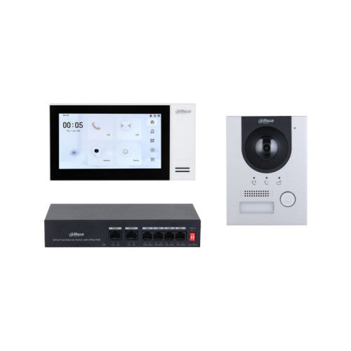 Dahua (DHI-KTP01L(S)/DHI-VTO2201F-P-S2/DHI-VTH2421FW-P) DAHUA KIT DE VIDEOPORTERO IP COMPUESTO POR 1X VIDEOPORTERO DHI-VTO2201F-P-S2 1X MONITOR (VTH2421FW-P) 1X SWITCH