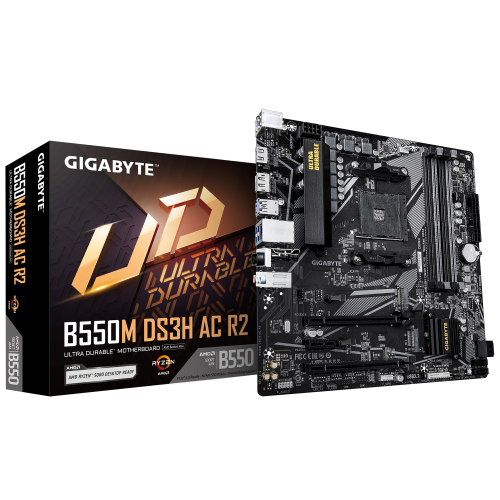 GIGABYTE B550M DS3H AC R2 Placa base - Procesadores AMD Ryzen 5000, VRM de 5+3 fases, hasta 4733 MHz DDR4 (O.C.), 1x M.2 PCIe 4.0 + 1x M.2 PCIe 3.0, Wi-Fi 5, LAN 1 GbE, USB 3.2 Gen 1 - imagen 1