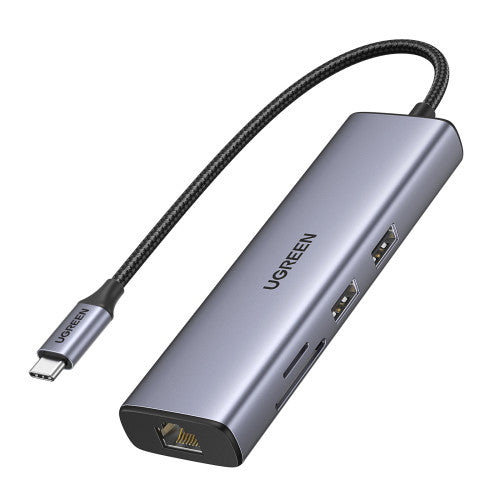 UGREEN HUB 7 EN 1, 2USB3.0, LECTORTARJETA, MICROSD, RJ45 ETHERNET GGBT1000MBPS, USB C100W - imagen 2