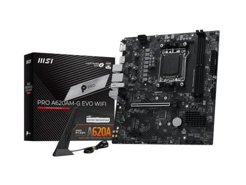 MSI PLACA MSI PRO A620AM-G EVO WIFI,AMD,AM5,A620,2DDR5,128GB,DP+HDMI,2.5GBLAN+WIFI6E+BT5.3,4SATA6+2XM.2,7USB3.2,MATX - imagen 1