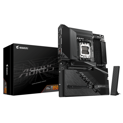 GIGABYTE B850 AORUS STEALTH Placa Base – CPUs AMD Ryzen Serie 9000, VRM digital de 14+2+2 fases, hasta 8200 MHz DDR5 (O.C.), 2× M.2 PCIe 5.0 + 2× M.2 PCIe 4.0, Wi-Fi 7, LAN 5 GbE, USB 3.2 Gen 2 - imagen 1