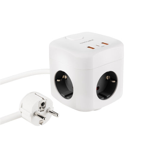 Nanocable Base de 3 enchufes con 3 USB (2 USB-A + 1 USB-C), GaN + PPS, PD 20W, con interruptor, Blanco - imagen 1
