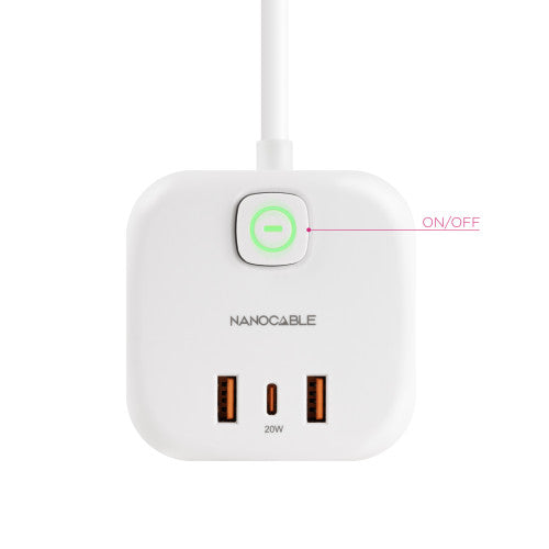 Nanocable Base de 3 enchufes con 3 USB (2 USB-A + 1 USB-C), GaN + PPS, PD 20W, con interruptor, Blanco - imagen 2
