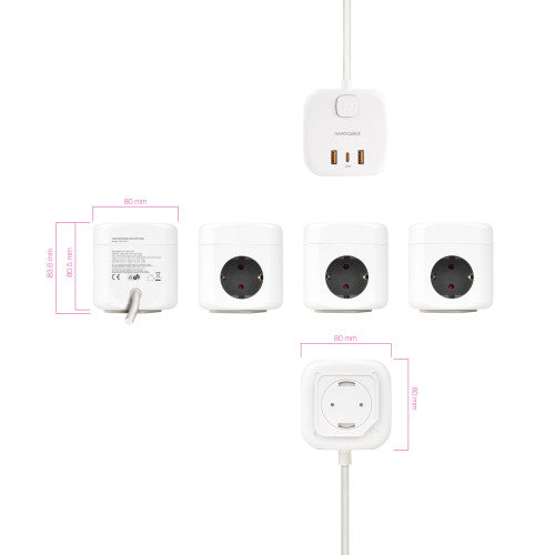 Nanocable Base de 3 enchufes con 3 USB (2 USB-A + 1 USB-C), GaN + PPS, PD 20W, con interruptor, Blanco - imagen 3