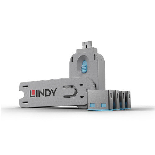 Lindy 40452 bloqueador de puerto Bloqueador de puerto + clave USB tipo A Azul Acrilonitrilo butadieno estireno (ABS) 5 pieza(s) - imagen 1
