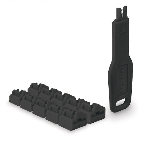 Lindy 47891 bloqueador de puerto Bloqueador de puerto + clave RJ-45 Negro Acrilonitrilo butadieno estireno (ABS) 10 pieza(s) - imagen 1