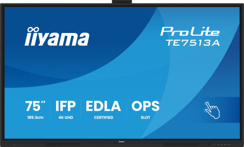 IIYAMA 75" (EDLA)/ANDROID 14,8 CORE SOC, 8/128GB, 40-PTS UHD , NFC, PIR , MM 2X20W +20W SBUW, 2XHDMI, USB-C / HDMI,DP, 2XUSB-C100W PD/MINI-JACK / OPT.OUT, 450CD/M2, L/S MODE, AG GLASS, LAN, WIFI6, BT5.0/IIWARE, PC SLOT,800X400 (WM INCL.) (TE7513A-B2 - imagen 3