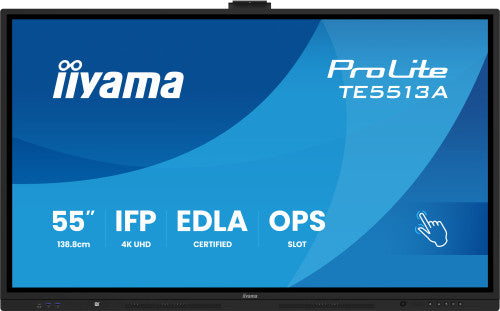 IIYAMA 55" (EDLA)/ANDROID 14,8 CORE SOC, 8/128GB, 40-PTS UHD , NFC, PIR , MM 2X20W +20W SBUW, 2XHDMI, USB-C / HDMI,DP, 2XUSB-C100W PD/MINI-JACK / OPT.OUT, 450CD/M2, L/S MODE, AG GLASS, LAN, WIFI6, BT5.0/IIWARE, PC SLOT,400X400 (WM INCL.) (TE5513A-B2 - imagen 3