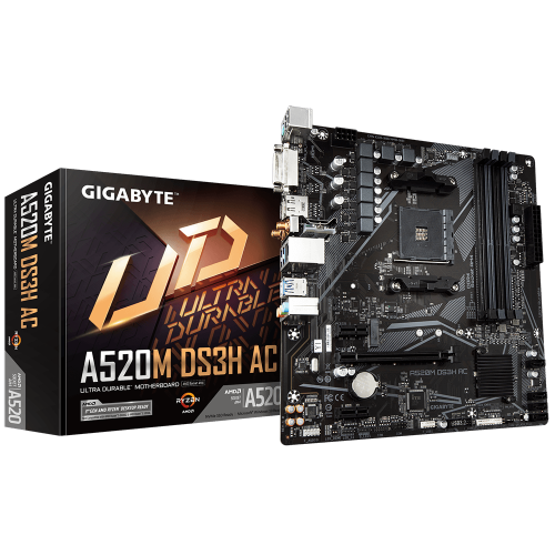 GIGABYTE A520M DS3H AC Placa Base - Procesadores AMD Ryzen Serie 5000, VRM de 5+3 fases, hasta 4733 MHz DDR5 (OC), 1xPCIe 3.0 M.2, LAN GbE, WIFI 5, USB 3.2 Gen 1 - imagen 1