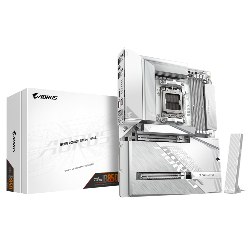 GIGABYTE B850 AORUS STEALTH ICE Placa Base – Procesadores AMD Ryzen serie 9000, VRM digital de 14+2+2 fases, hasta 8200 MHz DDR5 (OC), 2 x M.2 PCIe 5.0 + 2 x PCIe 4.0, Wi-Fi 7, LAN 5 GbE, USB 3.2 Gen 2 - imagen 1