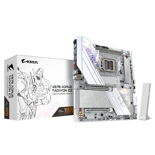 GIGABYTE X870 AORUS TACHYON ICE Placa Base – Compatible con procesadores AMD Ryzen 9000, VRM digital de 18+2+2 fases, hasta 9600 MHz DDR5 (OC), 1 x PCIe 5.0 + 2 x PCIe 4.0, Wi-Fi 7, LAN 5 GbE, USB 4 - imagen 1