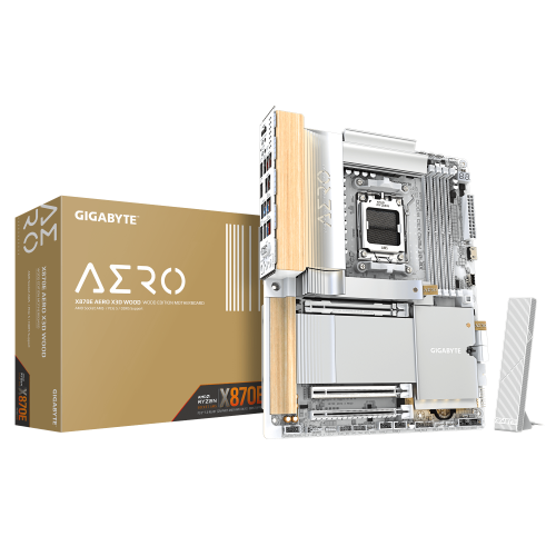 GIGABYTE X870E AERO X3D WOOD Placa Base - Compatible con procesadores AMD Ryzen 9000, VRM digital de 16+2+2 fases, hasta 9000Hz DDR5 (O.C.), 2xPCIe 5.0 + 2xPCIe 4.0, Wi-Fi 7, LAN 5GbE, USB 4 - imagen 1