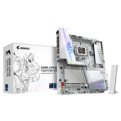 GIGABYTE Z890 AORUS TACHYON ICE Placa Base – Procesadores Intel Core Ultra (Serie 2), VRM de 18+1+2 fases, hasta 9500 MHz DDR5 (O.C), 1 x PCIe 5.0 + 3 x PCIe 4.0, Wi-Fi 7, LAN 5 GbE, USB 3.2 Gen 2x2 - imagen 1