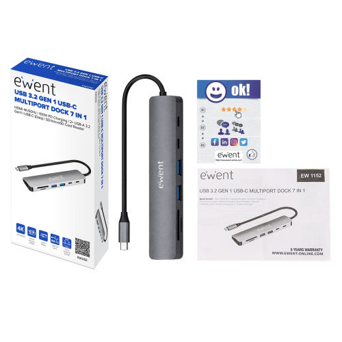 Ewent EW1152 base para portátil y replicador de puertos Alámbrico USB 3.2 Gen 1 (3.1 Gen 1) Type-C Gris - imagen 2