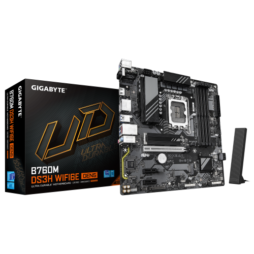 GIGABYTE B760M DS3H WIFI6E GEN5 Placa Base – Compatible con procesadores Intel Core 14ª generación, VRM digital de 6+2+1 fases, hasta 5600 MHz DDR5, 2 x M.2 PCIe 4.0, Wi-Fi 6E, LAN 2.5 GbE, USB 3.2 Gen2 - imagen 1