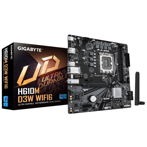 GIGABYTE H610M D3W WIFI6 Placa Base - Compatible con procesadores Intel Core de 14ª generación, VRM de 5+1+1 fases, hasta 5600MHz DDR4, 1xPCIe 3.0 M.2, Wi-Fi 6, LAN 1GbE, USB 3.2 Gen 1 - imagen 1