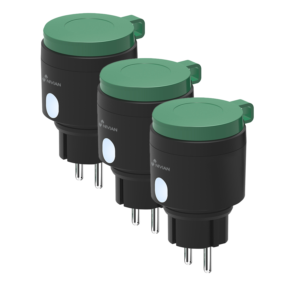 NIVIAN SMART 3XNVS-GARDENSOCKETF-W - Enchufe inteligente exterior Pack 3uds - WiFi 2.4 GHz - Estadísticas de consumo - Temporizador y calendario - Protección eléctrica y tapa estanca - Compatible TUYA Smart / Google / Alexa - imagen 1