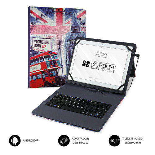 SUBBLIM Funda con Teclado Micro USB - USB C KEYTAB USB 10,1" England - imagen 1