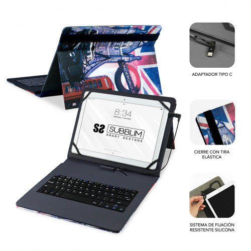 SUBBLIM Funda con Teclado Micro USB - USB C KEYTAB USB 10,1" England - imagen 2