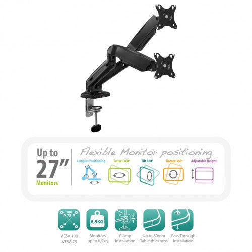 EWENT SOPORTE DE ESCRITORIO CON RESORTE DE GAS PARA 2 MONITORES HASTA 34” CARGA MÁXIMA 9KG. VESA - imagen 2