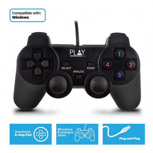 Ewent Play PL3330 mando y volante Gamepad PC Analógico/Digital USB 2.0 Negro - imagen 2