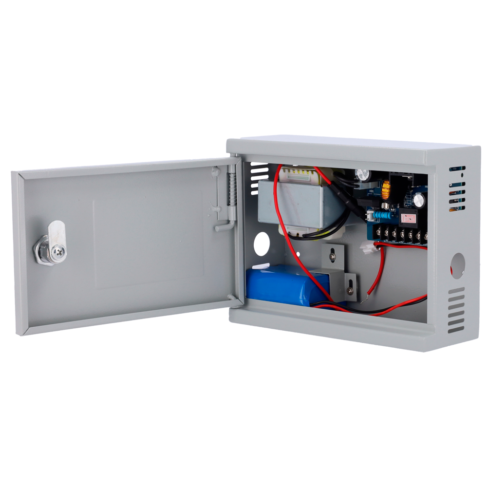 MARCA BLANCA AC-12DC2A-BAT - Alimentador para control de acceso - Configurable NO/NC - Salida DC 13.5V / 2A / 24W - Caja de metal con cerradura - Batería auxiliar de litio 12V / 7Ah incluída - Montaje en superficie - imagen 1