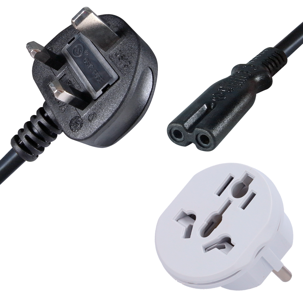 MARCA BLANCA AC-UK-C7 - Cable a enchufe UK (3 Pin) - Entrada máxima AC 250V / 13A - Adaptador para enchufe EU incluido - Salida conector QT2 - Fusible de protección incluido - Longitud 140cm - imagen 1