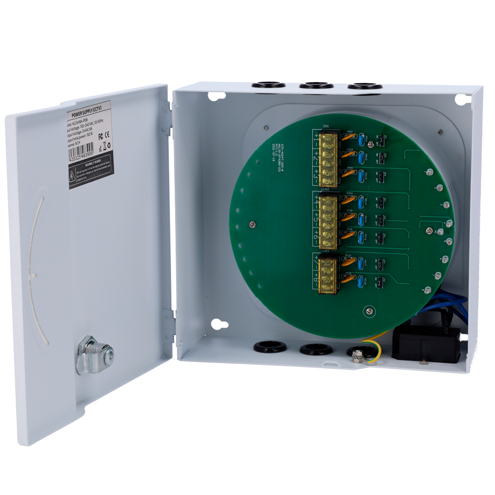 OEM AC24V8A-PD8 - Caja de distribución de alimentación - Entrada AC 100-240 V 50/60 Hz - 8 canales - Protección por fusible PTC rearmable - Voltaje de salida 24 V / 8A - Carcasa metálica - imagen 1