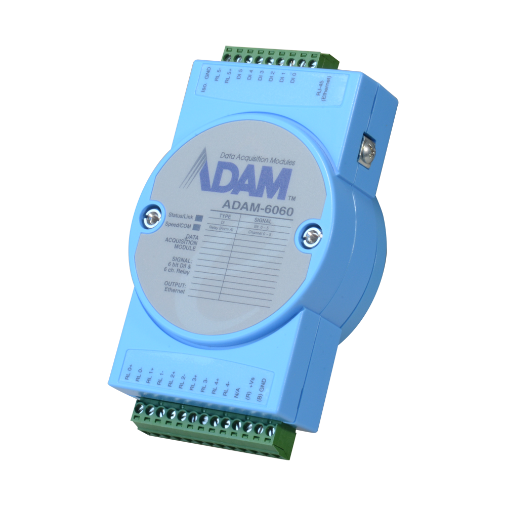 ADVANTECH ADAM-6060-B - Módulo de adquisición y control de datos - 6 entradas digitales / 6 salidas de relé - Protocolos: Modbus/TCP, TCP/IP, UDP, HTTP,... - Capacidad de crear reglas de control analógico - Servidor web integrado - 1 puerto Ethernet 10/10 - imagen 1