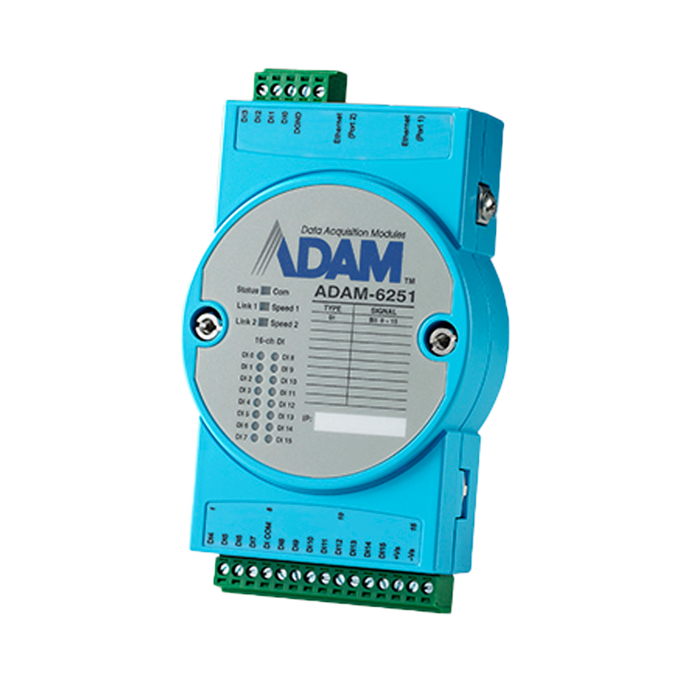 ADVANTECH ADAM-6251-B - Módulo de adquisición y control de datos - 16 entradas digitales - Protocolos: Modbus/TCP, TCP/IP, UDP, HTTP,... - Capacidad de crear reglas de control analógico - Servidor web integrado - 2 puertos Ethernet 10/100 Base-TX - imagen 1