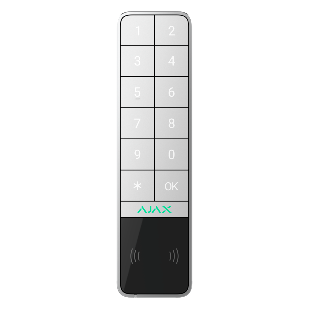 AJAX AJ-KEYPADOUTDOOR-W - Teclado para exterior IP66/IK08 con lector RFID - Armado/desarmado total o por grupos - Autenticación: códigos, lector RFID o Bluetooth - Indicación sonora y LED - Control de los escenarios de automatización - Certificado grado 2 - imagen 1