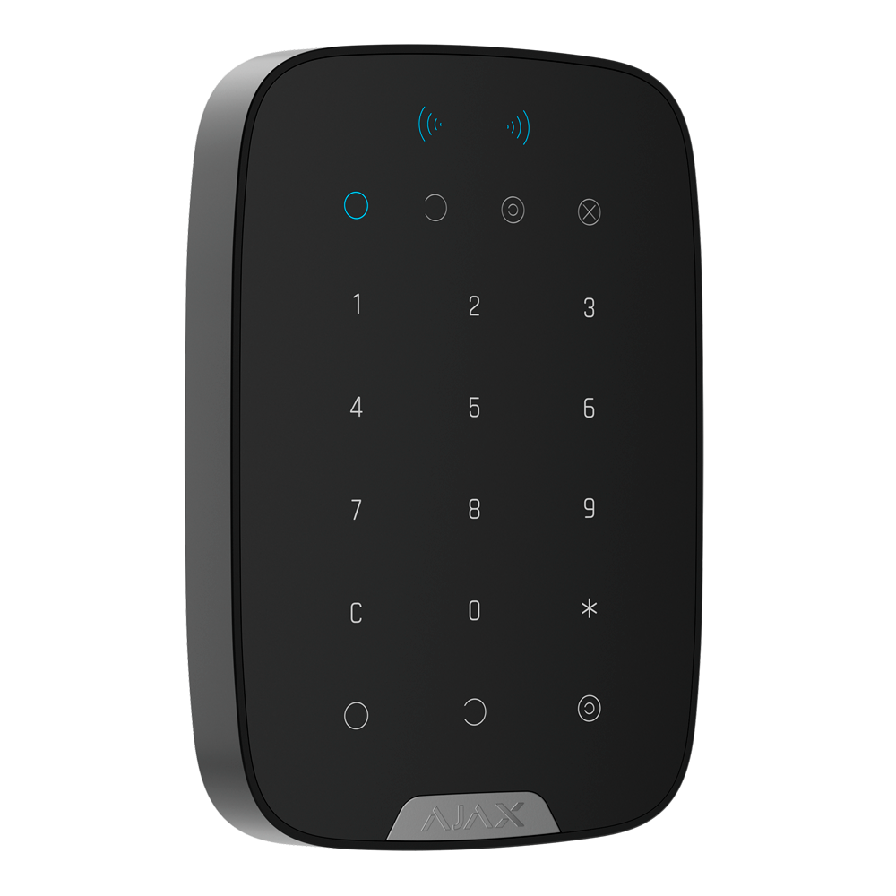 AJAX AJ-KEYPADPLUS-G3-B - Teclado con lector RFID - Grado 3 - Inalámbrico 868 MHz Superior Jeweller - Armado/desarmado total o por grupos - Códigos personales, generales y de invitado - Alcance vía radio hasta 3.000 m - Botón de emergencia integrado