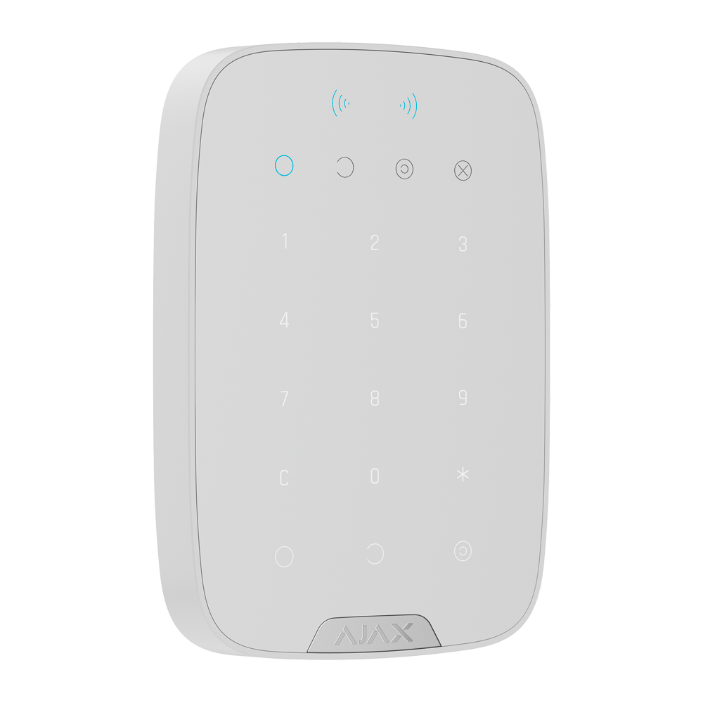 AJAX AJ-KEYPADPLUS-G3-W - Teclado con lector RFID - Grado 3 - Inalámbrico 868 MHz Superior Jeweller - Armado/desarmado total o por grupos - Códigos personales, generales y de invitado - Alcance vía radio hasta 3.000 m - Botón de emergencia integrado
