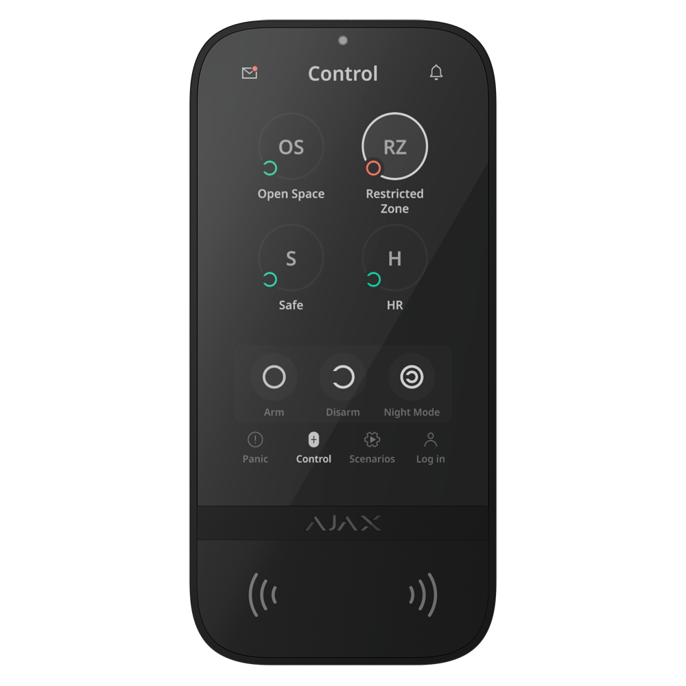 AJAX AJ-KEYPADTOUCHSCREEN-G3-B - Teclado con pantalla táctil y RFID - Grado 3 - Inalámbrico 868 MHz Superior Jeweller - Armado/desarmado total o por grupos - Control de los escenarios de automatización - Autenticación: códigos, lector RFID o Bluetooth - N - imagen 1