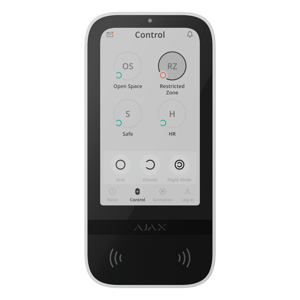 AJAX AJ-KEYPADTOUCHSCREEN-G3-W - Teclado con pantalla táctil y RFID - Grado 3 - Inalámbrico 868 MHz Superior Jeweller - Armado/desarmado total o por grupos - Control de los escenarios de automatización - Autenticación: códigos, lector RFID o Bluetooth - N - imagen 1