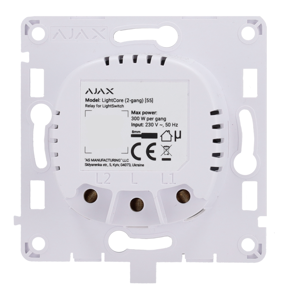AJAX AJ-LIGHTCORE-2G - Relé para interruptor de luz inteligente doble - Inalámbrico 868 MHz Jeweller - Alcance de comunicación hasta 1100 m - Alimentación 230 V AC 50 Hz - Sin necesidad de cable neutro - Ajax - LightSwitch LightCore (2 Gang) - imagen 1